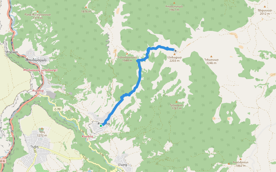 Karinj – Mrdzakar walking route map in Karinj