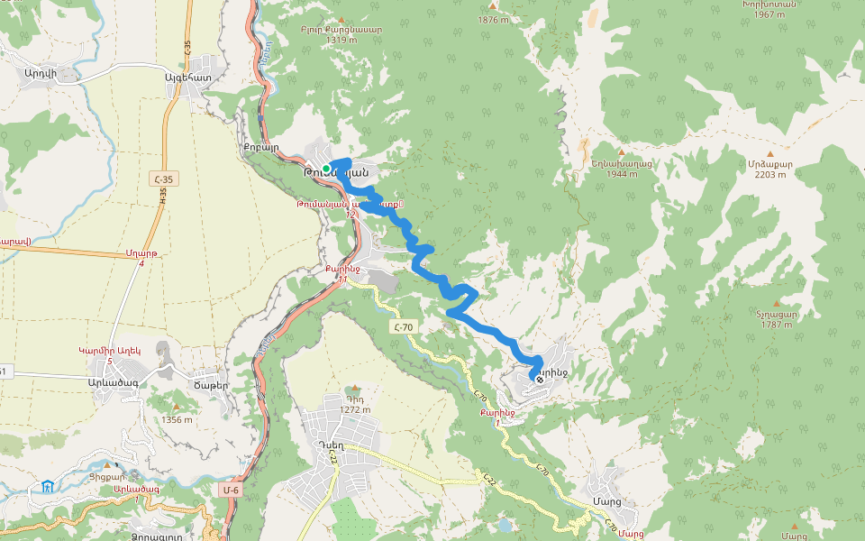 Tumanyan – Karinj walking route map in Tumanyan