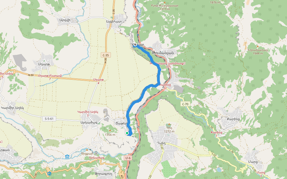 Tsater – Kobayr Monastery walking route map in Dsegh