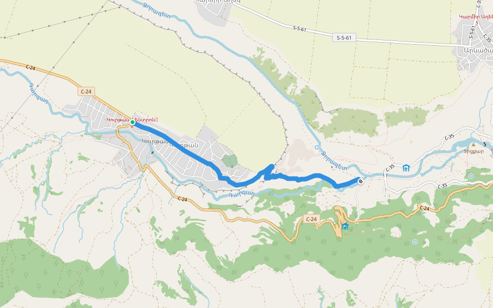 Kurtan – Hnevank (Bridge) walking route map in Kurtan