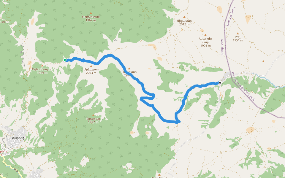 Mrdzakar – Karmir Gyugh walking route map in Karinj