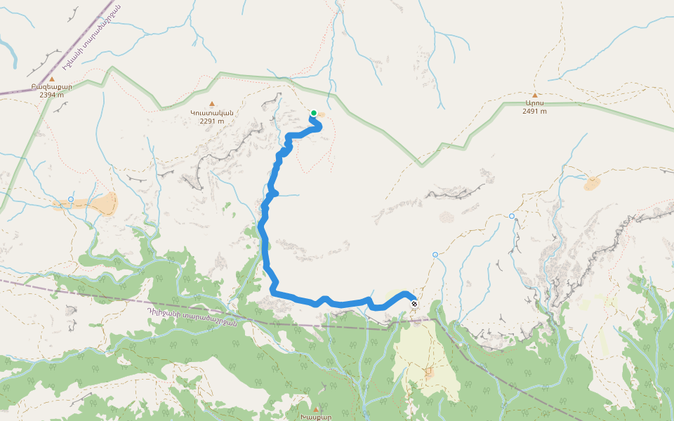 Kustakan – Hovk/Ijevan/Haghartsin Junction walking route map in Dilijan