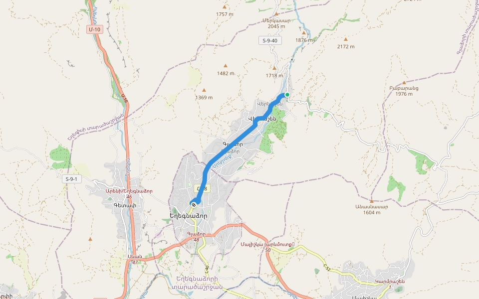 Vernashen – Yeghegnadzor walking route map in Vernashen