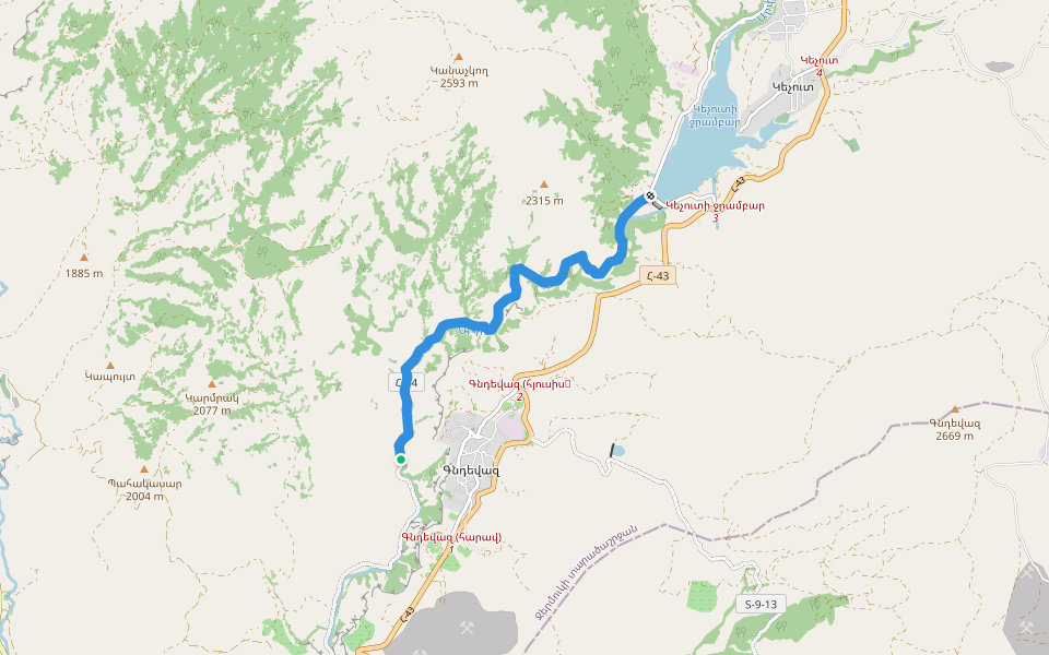Gndevank – Kechut Reservoir walking route map in Gndevaz