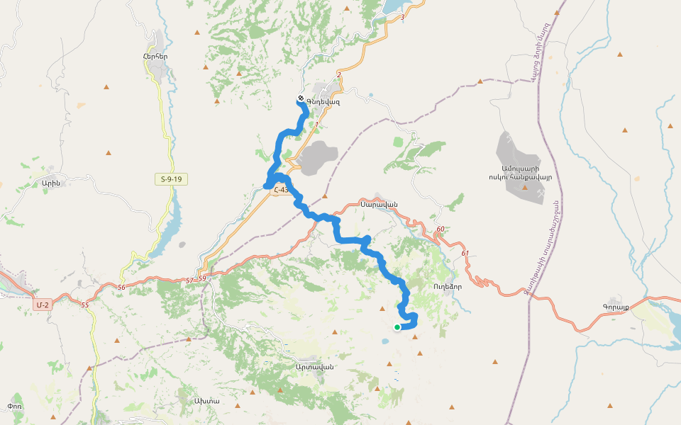 Andranik's Fortress – Gndevank walking route map in Ughedzor