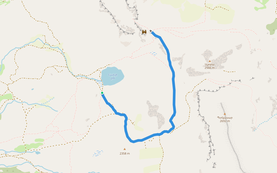 Mirror Lake – Andranik's Fortress walking route map in Artavan