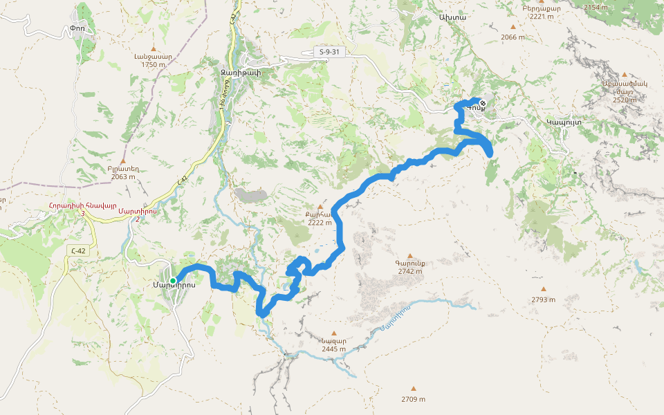 Old Martiros – Gomk walking route map in Martiros