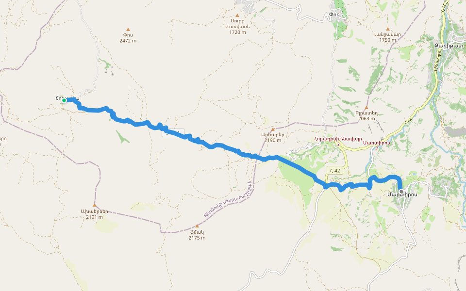 Horadis – Martiros walking route map in Azatek