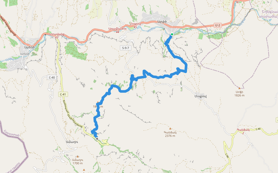 Arpi – Noravank walking route map in Arpi