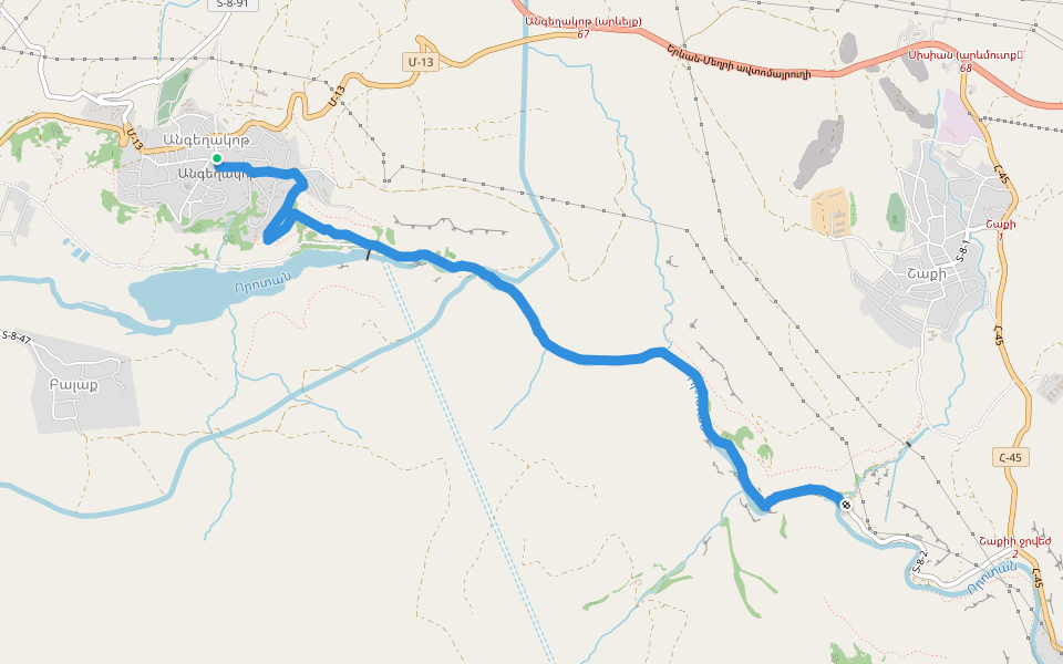Angeghakot – Shaki Waterfall walking route map in Angeghakot