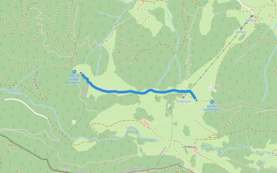 Liaison Triangle Bleu - GR 531 "Bleu-blanc-bleu" walking route map in Dolleren