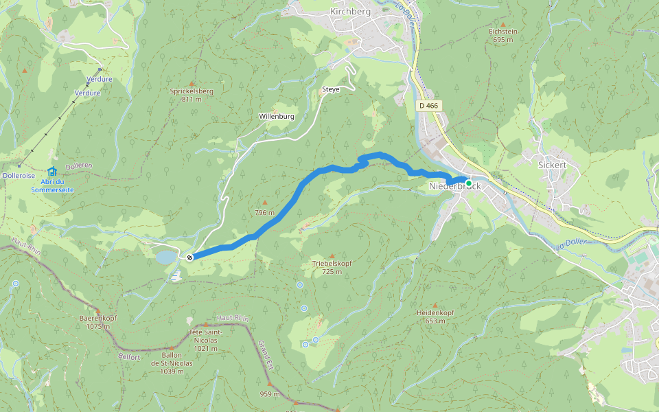 Niederbruck - Lachtelweiher  Dique bleu walking route map in Masevaux-Niederbruck