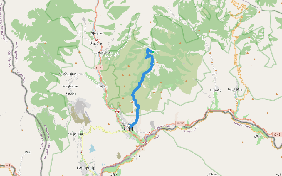 Kaladash Viewpoint – Meghri walking route map in Vardanidzor