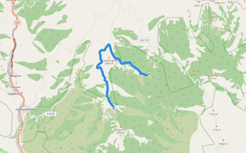 Malev/Kujert Pass – Kaladash Viewpoint walking route map in Vardanidzor