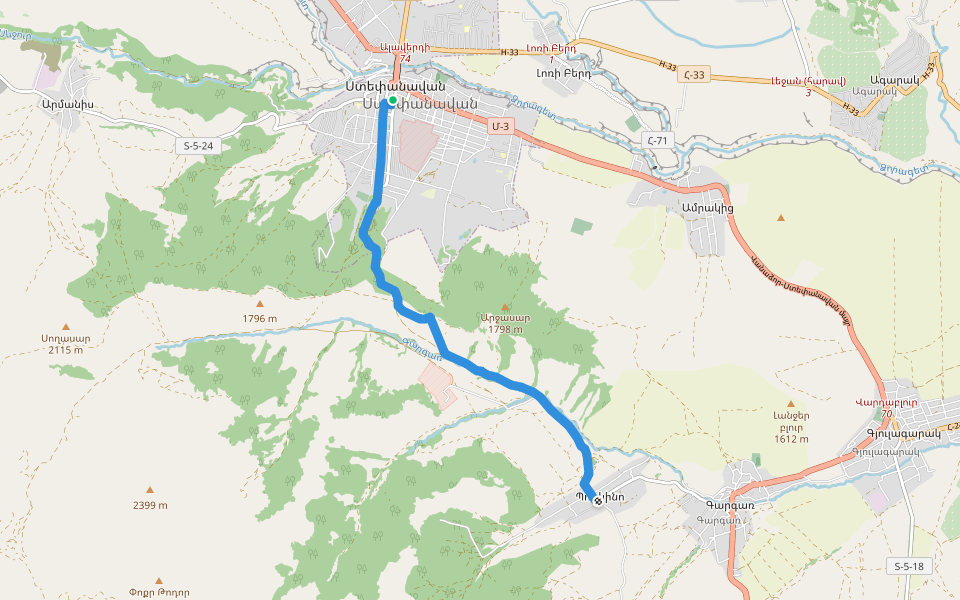 Stepanavan – Pushkino walking route map in Dsegh