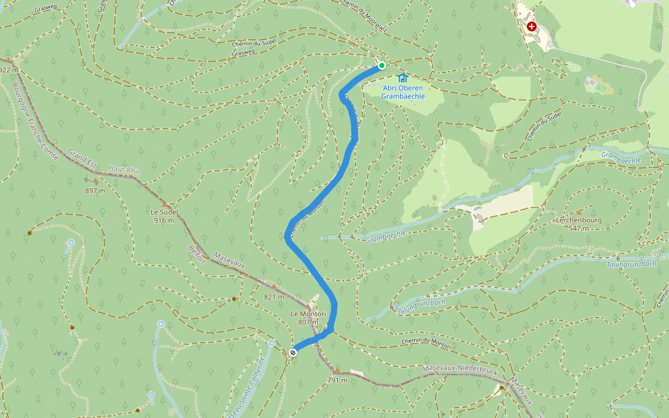 Liaison GR 532 - GR 532  "Jaune-blanc-jaune" walking route map in Masevaux-Niederbruck