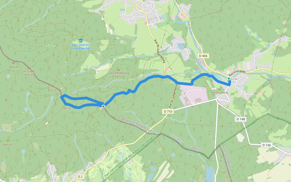 Lauw - Les trois Bornes Triangle bleu walking route map in Lauw