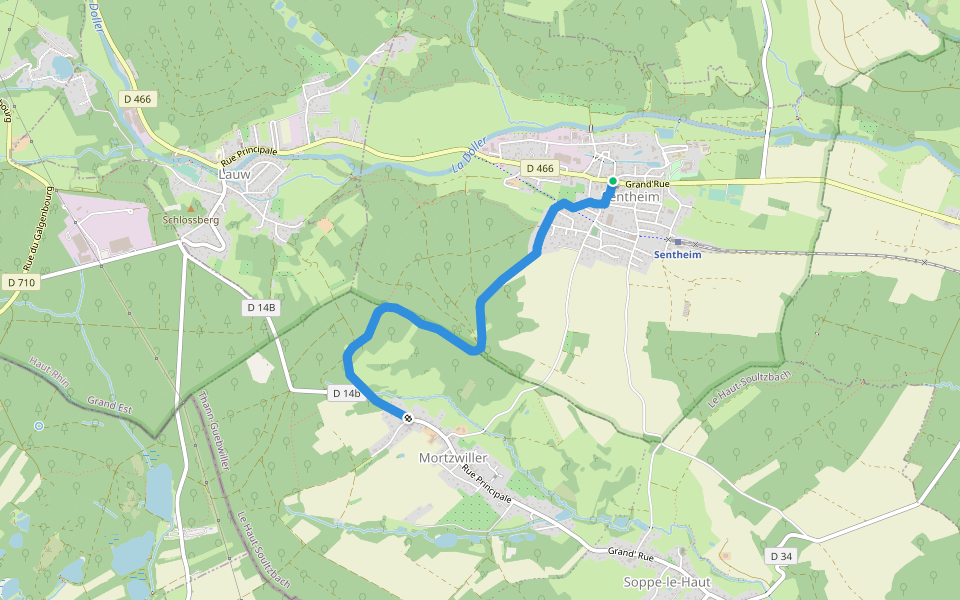 Sentheim - Mortzwiller  Triangle jaune walking route map in Sentheim