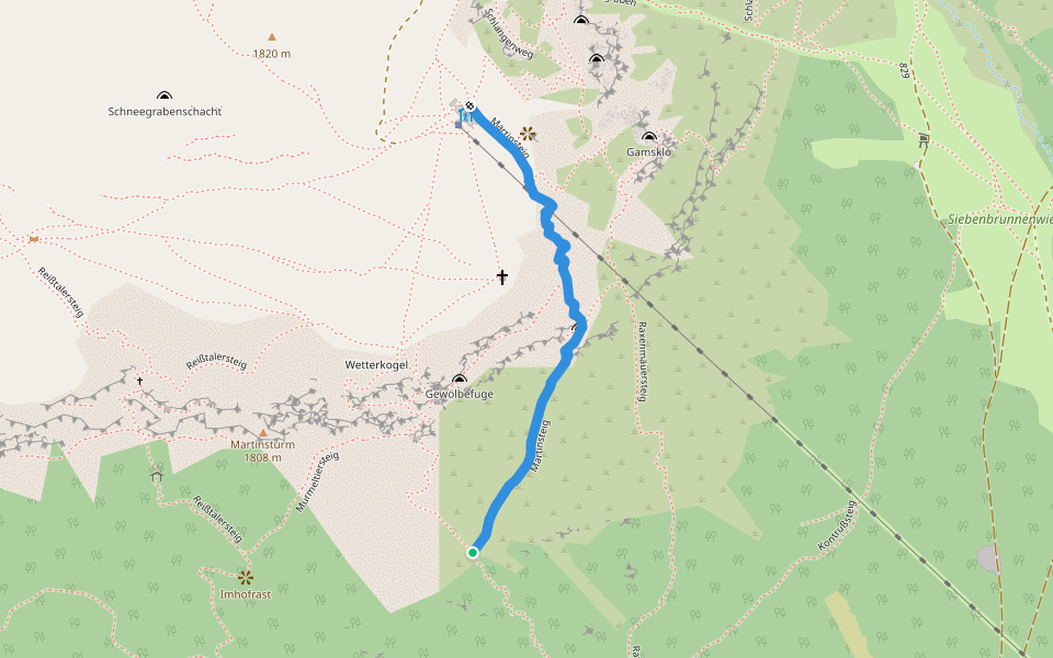 Martinsteig 825 walking route map in Raxen