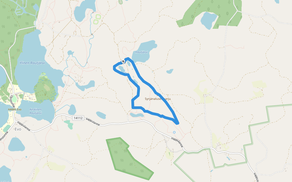 Syrjänalusen luontopolku walking route map in Hämeenlinna