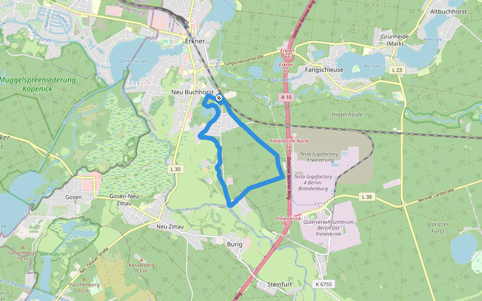 Märkische Runde walking route map in Erkner