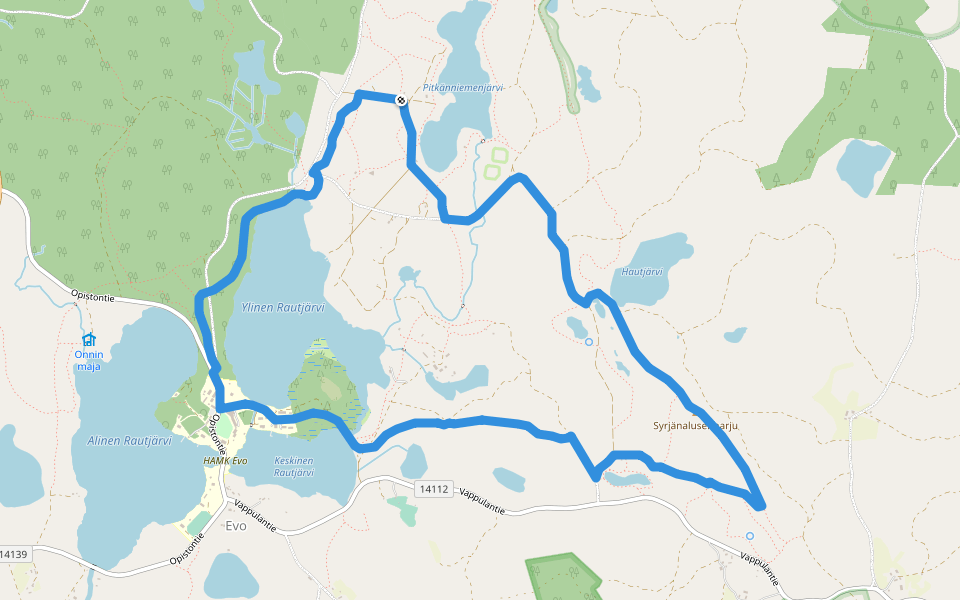 Syrjänalusen lenkki walking route map in Hämeenlinna
