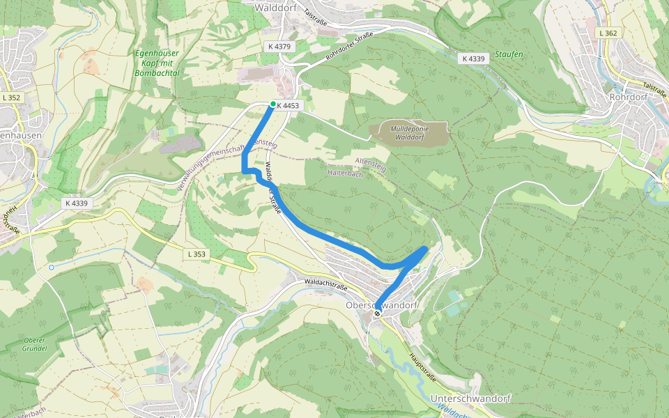 Chaussee - Oberschwandorf Ortsmitte walking route map in Altensteig