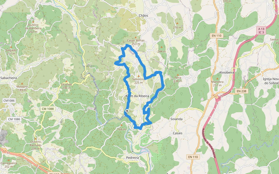 Dos gigantes verdes à ribeira da Póvoa walking route map in Pedreira