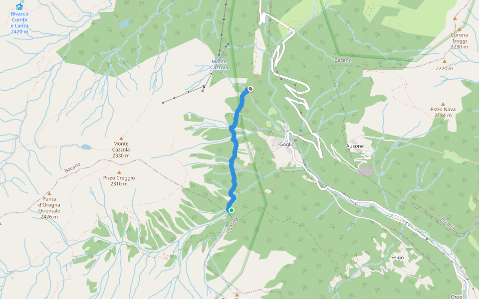 H09y - Pian di Rio Secco - Bivio H0. Parte della Veia di Scuettar walking route map in Goglio