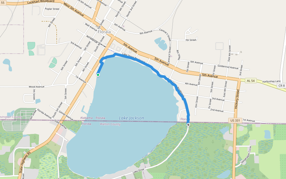 Lake Jackson Scenic Trail walking route map in Florala