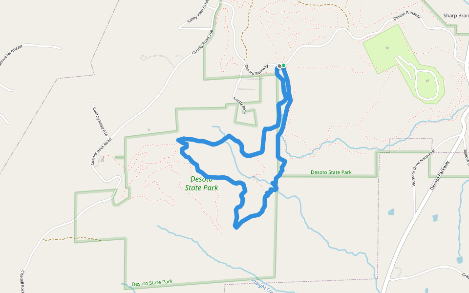 Never Never Land Mountain Bike Trail walking route map in Fort Payne