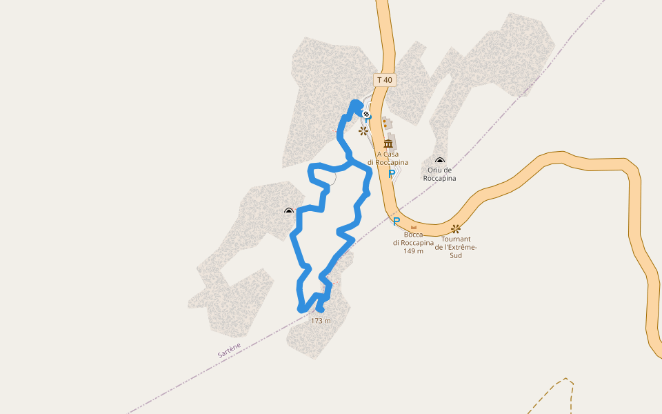 Sentier du Belvédère du Col de Roccapina walking route map in Sartène