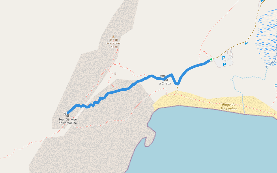 Sentier de la Tour de Roccapina walking route map in Sartène