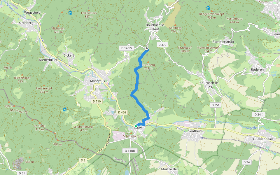 Lauw - Col du Schirm Disque jaune walking route map in Lauw