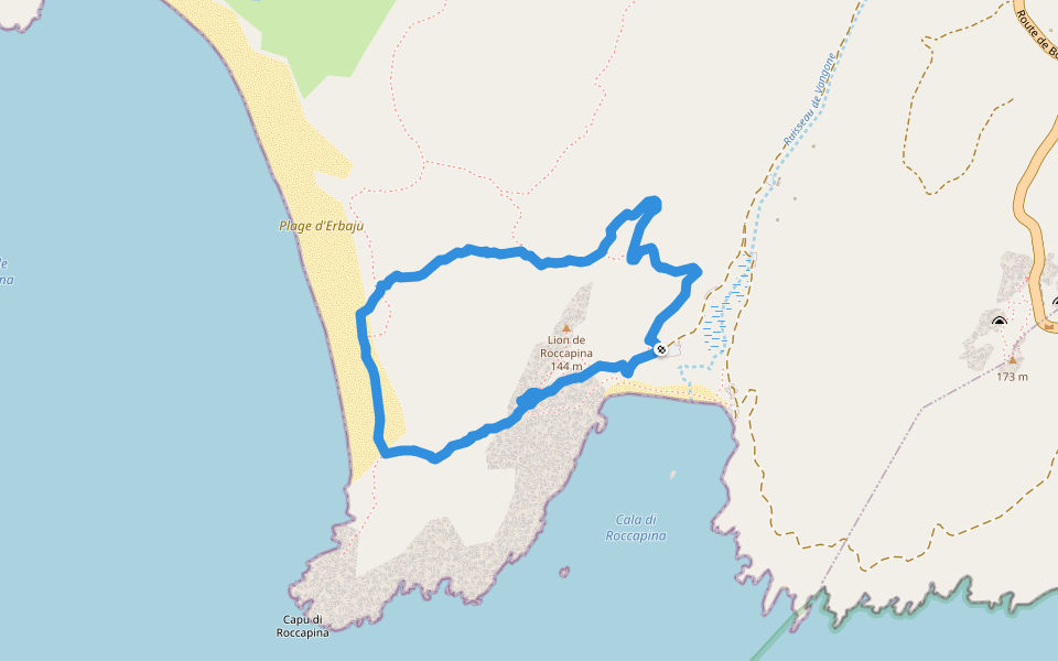 Boucle du Massif Côtier du Lion de Roccapina walking route map in Sartène