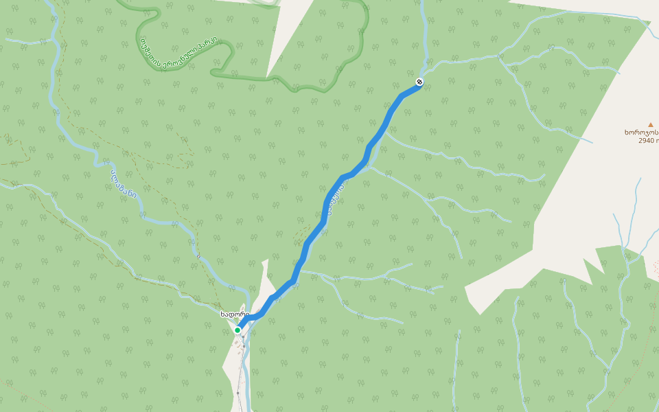 ხადორი => მახვალის ჩანჩქერი walking route map in Dzibakhevi