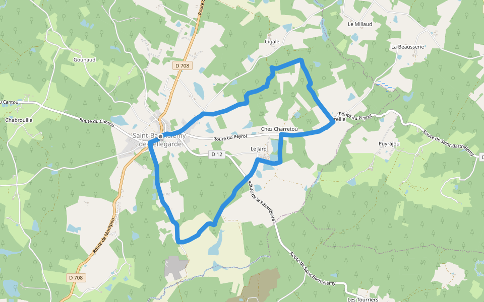 Boucle des étangs du Jard walking route map in Saint-Barthélémy-de-Bellegarde