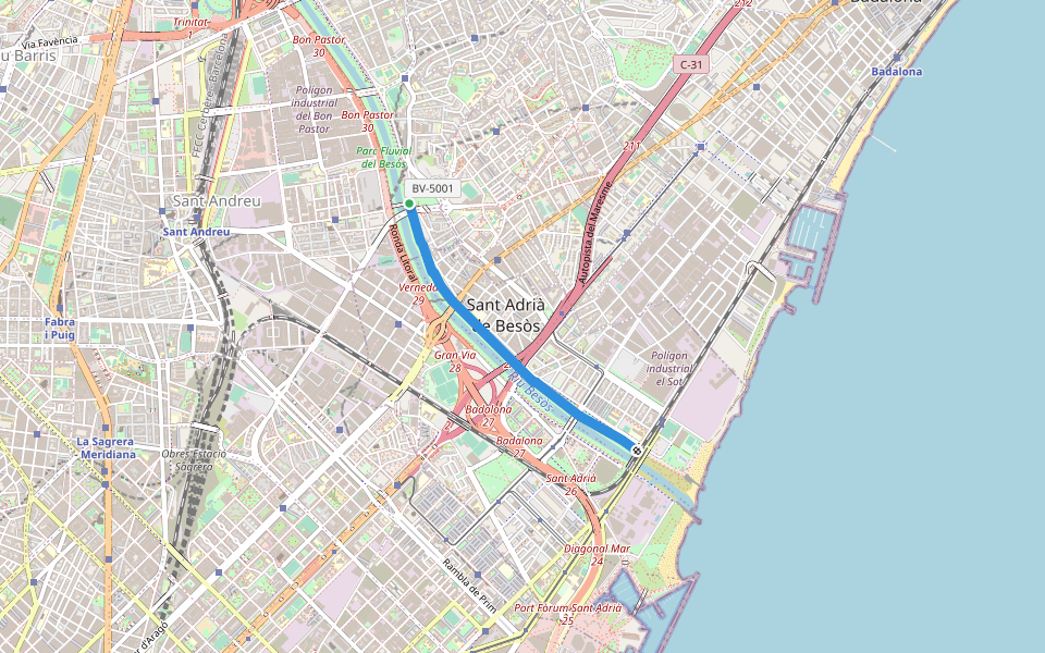 Circuit inclusiu Sant Adrià de Besòs walking route map in Santa Coloma de Gramenet