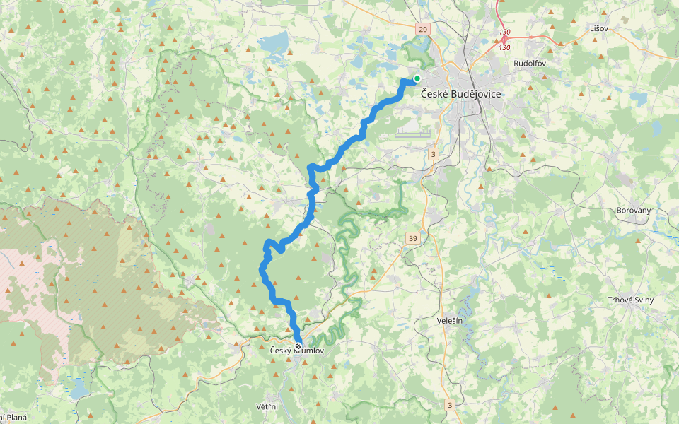 [Z] Český Krumlov (zámek) - České Budějovice (Máj) walking route map in České Budějovice