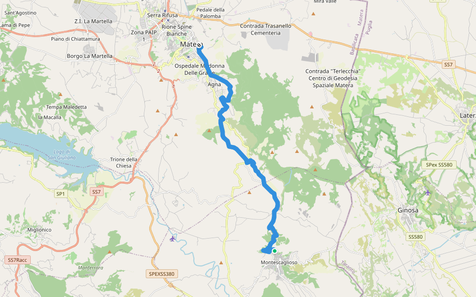 Via Ellenica - Terra delle Gravine (Tappa 8) walking route map in Montescaglioso