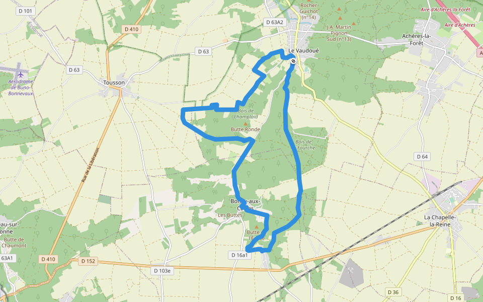 La vallée de Boissy-aux-Cailles walking route map in Le Vaudoué