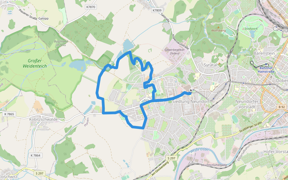 Neundorferr Rundwanderweg walking route map in Plauen