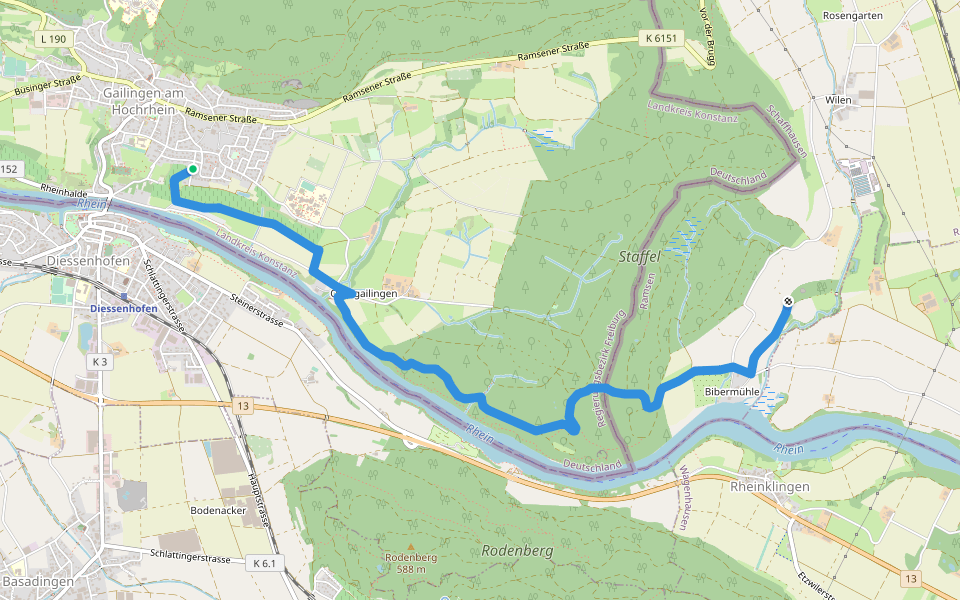 Hegauer Kegelspiel: Grenzgänger walking route map in Gailingen am Hochrhein