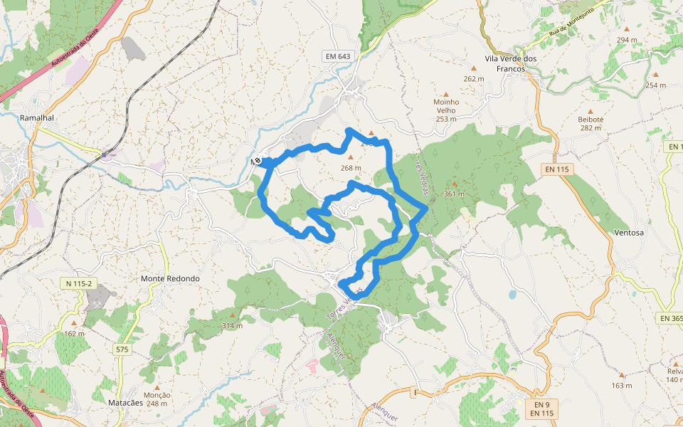 Rota dos Moínhos walking route map in Maxial