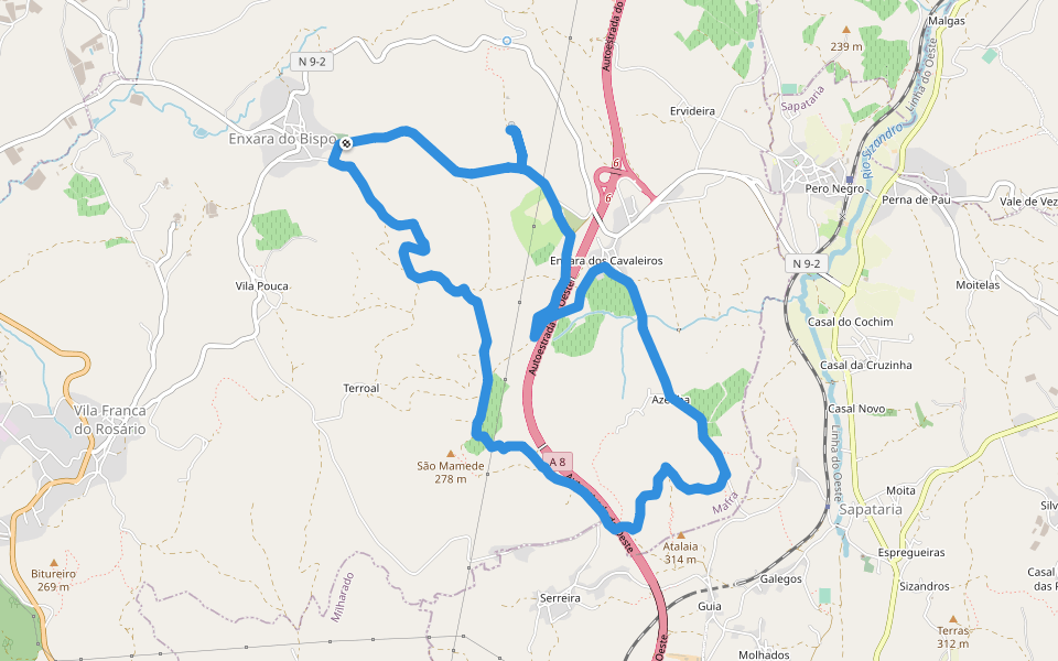 Rota das Enxaras walking route map in Enxara do Bispo