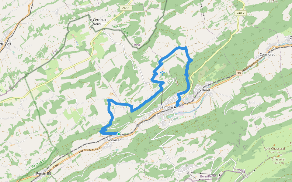 Chemin de Mont-Soleil walking route map in Sonvilier