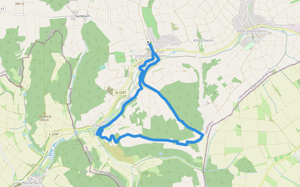 Panoramaweg Steinbach walking route map in Altertheim