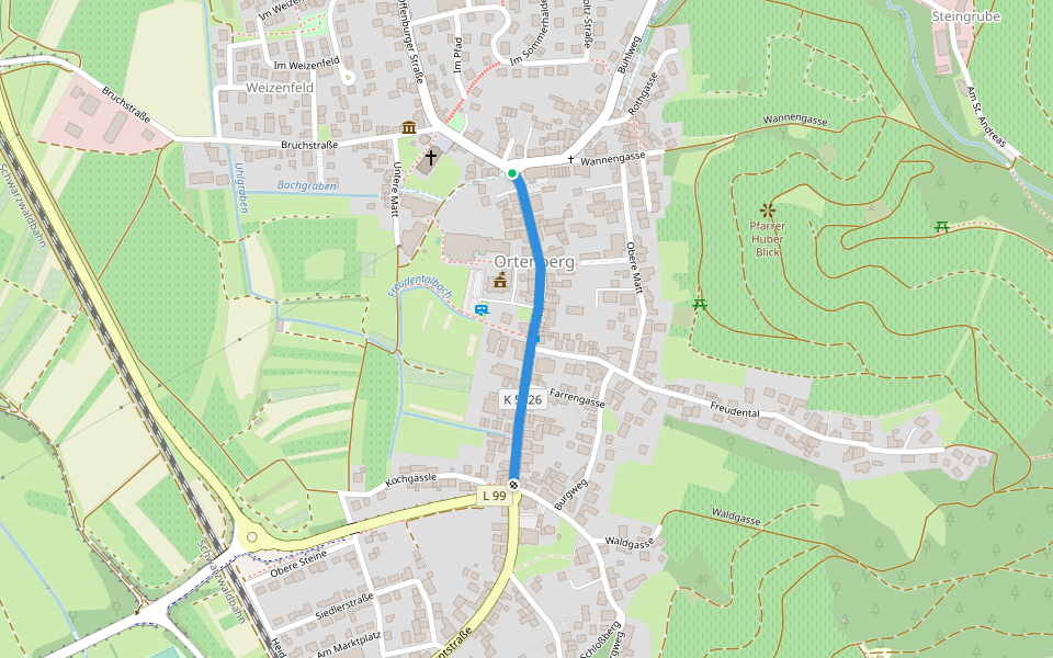 Nepomukbrunnen - Ortenberg Kronenkreisel walking route map in Ortenberg