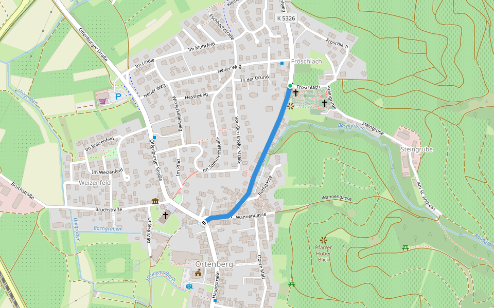 Bühlweg Kapelle - Nepomukbrunnen walking route map in Ortenberg