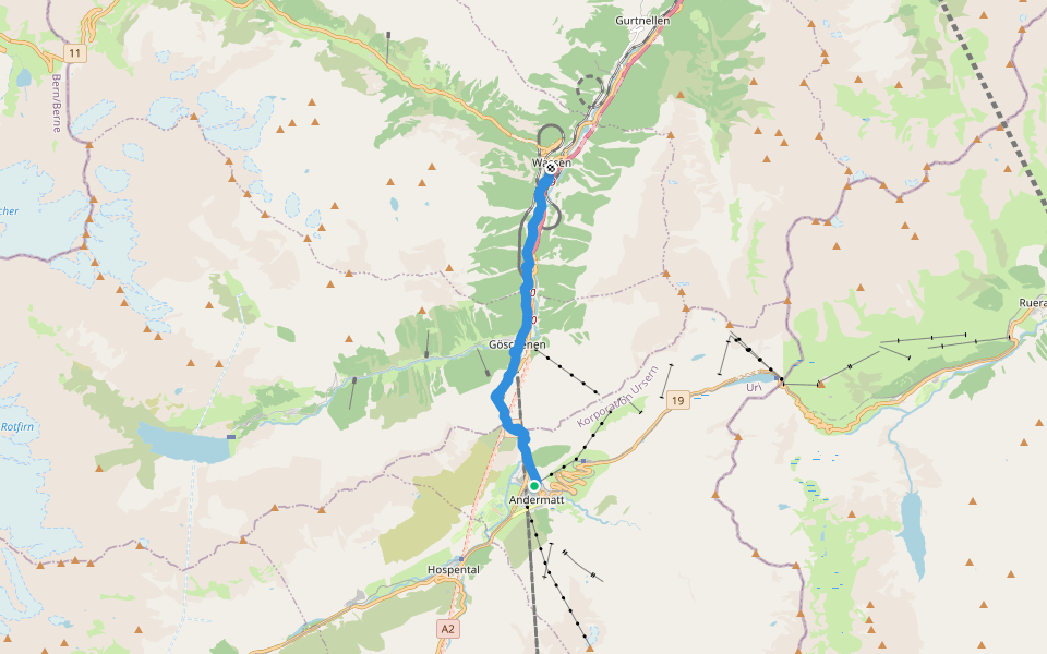 ViaSuworow Etappe 3 walking route map in Andermatt